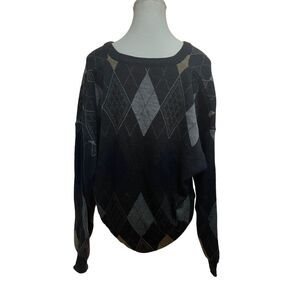 The Italian Sweater Co Black Gray Preppy Academia Pull Over Wool Blend Sweater L